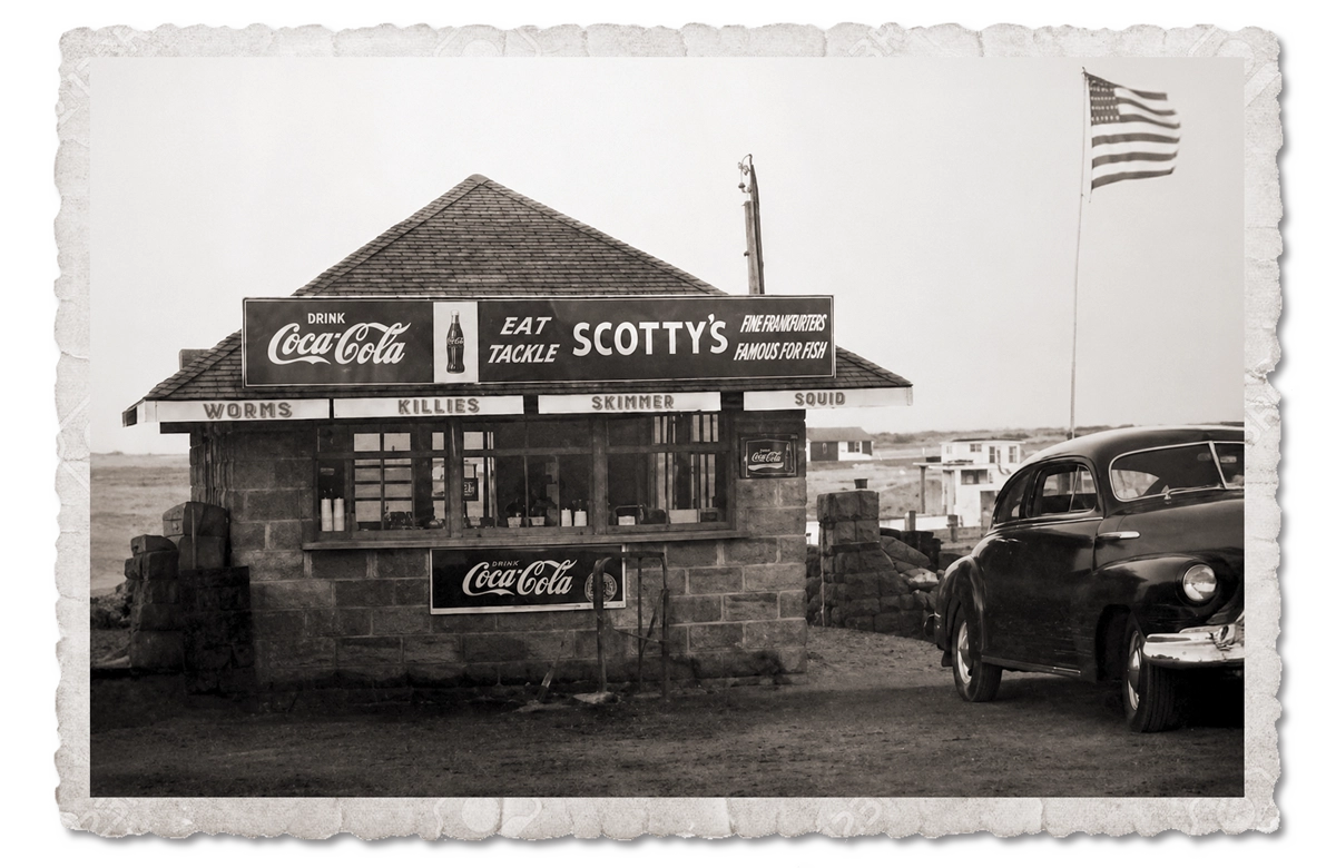 Historic 1929 photograph of Scotty's Fishing Station in Point Lookout, New York, at the waterfront property now home to Scotty's and The Buoy Bar